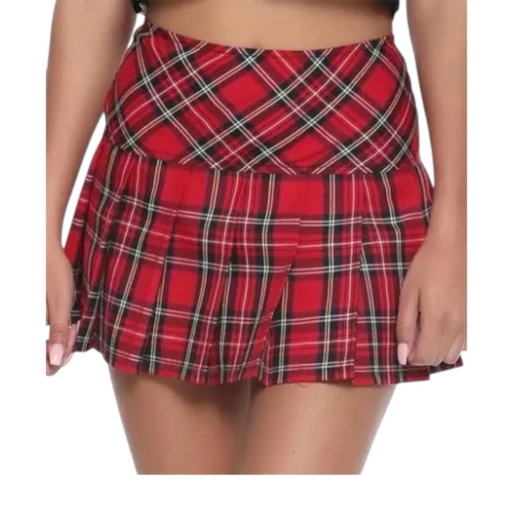 Royal Bones Y2K 90s Mini Pleated Red Tartan Plaid Skirt L Academia Punk Goth - Picture 2 of 14